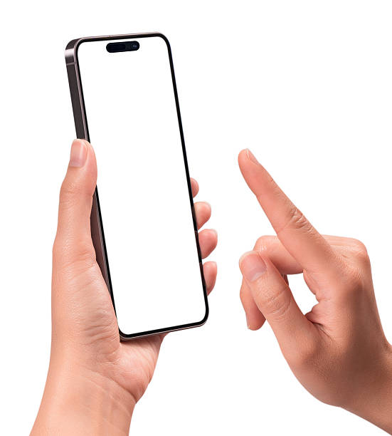 istock Hand using a modern smartphone with a blank screen, isolated on white background. High quality studio shot. Concept for technology, business, finance, advertising, public relations and lifestyle themes. 2252352580