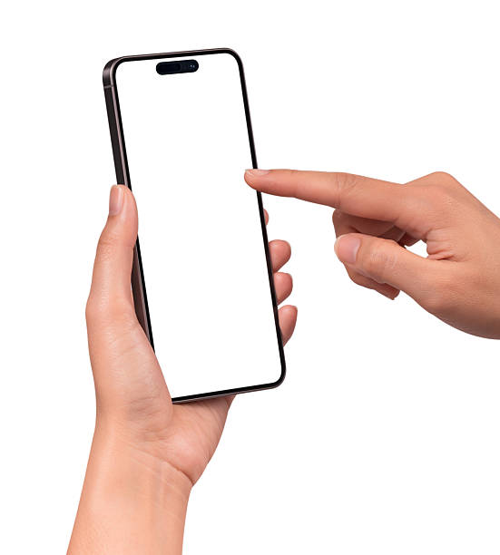 istock Hand using a modern smartphone with a blank screen, isolated on white background. High quality studio shot. Concept for technology, business, finance, advertising, public relations and lifestyle themes. 2252352581