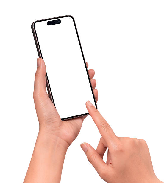 istock Hand using a modern smartphone with a blank screen, isolated on white background. High quality studio shot. Concept for technology, business, finance, advertising, public relations and lifestyle themes. 2252352589