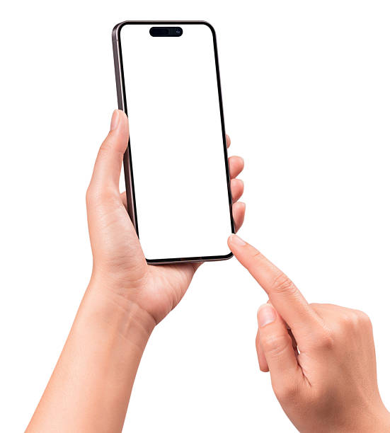 istock Hand using a modern smartphone with a blank screen, isolated on white background. High quality studio shot. Concept for technology, business, finance, advertising, public relations and lifestyle themes. 2252352603