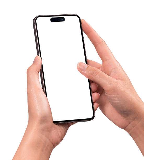 istock Hand using a modern smartphone with a blank screen, isolated on white background. High quality studio shot. Concept for technology, business, finance, advertising, public relations and lifestyle themes. 2252352616
