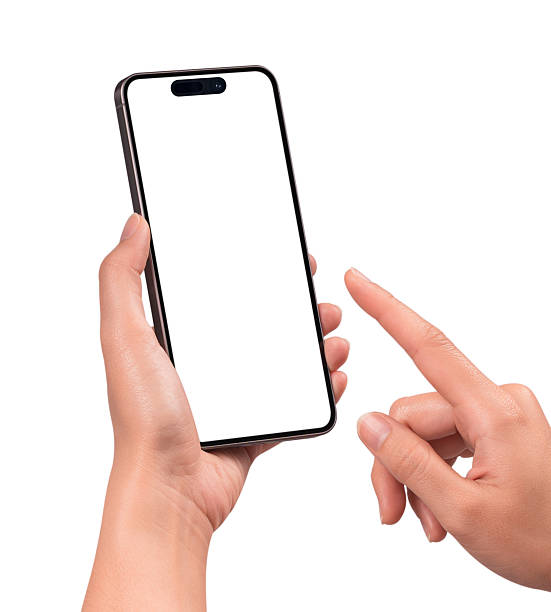 istock Hand using a modern smartphone with a blank screen, isolated on white background. High quality studio shot. Concept for technology, business, finance, advertising, public relations and lifestyle themes. 2252352623