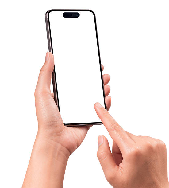 istock Hand using a modern smartphone with a blank screen, isolated on white background. High quality studio shot. Concept for technology, business, finance, advertising, public relations and lifestyle themes. 2252352646