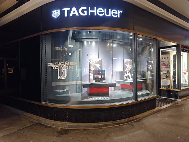 Lucerne,Switzerland-Sep.30th 2025: TAG Heuer store window at night in Switzerland