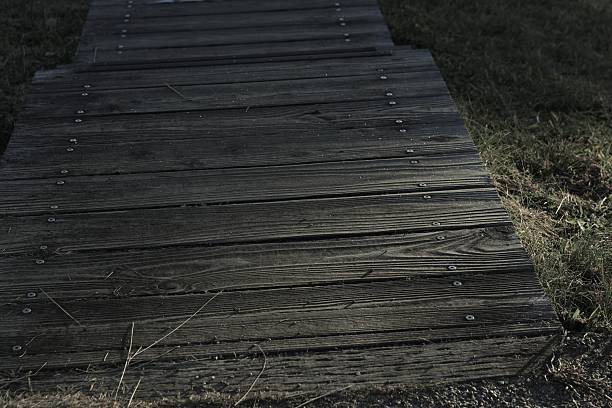 The frosted boardwalk in the park was sparkling.