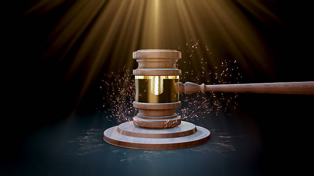 Gavel in Divine Light.Judge's gavel knock out sparks 3D rendering