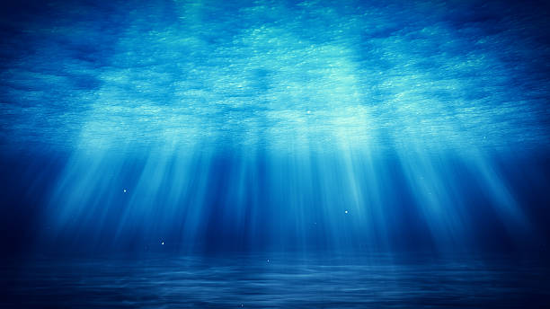 Occean Underwater Sun light rays.3D rendered illustration of sun light rays under water
