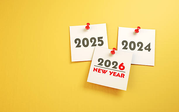 istock 2026 New Year Text Written on Note Paper Sitting on Yellow Background 2252375467