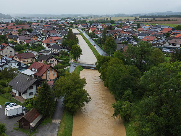 istock Flooding affects residential area near river 2252375794