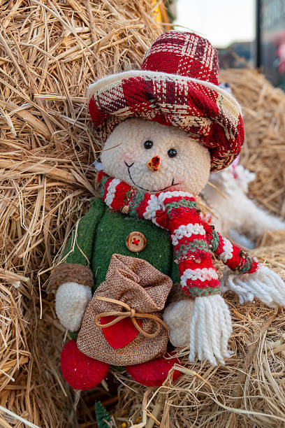 istock cute Christmas snowman at vertical composition 2252377385