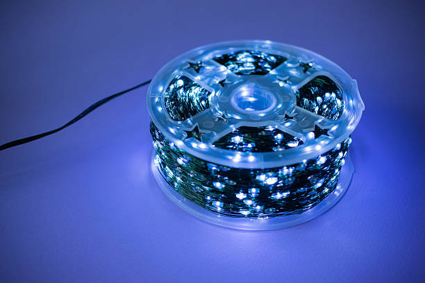 istock Glowing LED Light Strip Reel on Purple Background for Modern Lighting Solutions 2252380667
