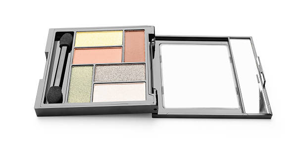 istock Beautiful eyeshadow palette with applicator isolated on white 2252380785