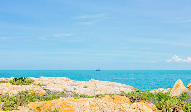 Tropical beach landscape of Dajiao Park at Qizi Bay (Qiziwan) in Changjiang County, Hainan, China, in October
