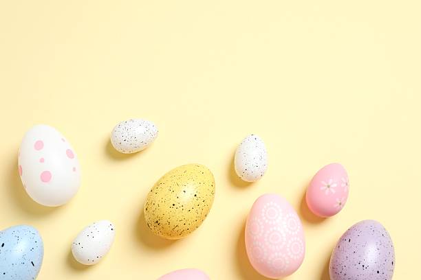 istock Happy Easter. Colorful eggs on color background 2252397432