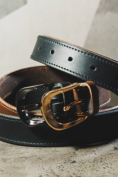 istock Handmade black leather belt with buckle. Belt for trousers. 2252417196