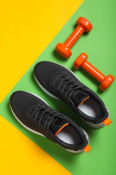 istock Sport equipment on color background, top view 2252420408
