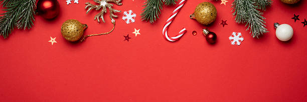 istock Christmas flat lay background on red. 2252421270