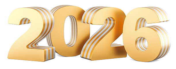 istock 2026 golden layered numbers, 3d rendering 2252425527