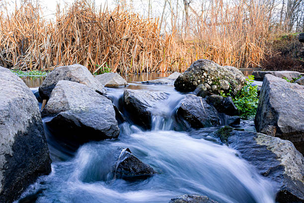 The photo was taken with a very strong ND-Filter to make possible an exposure time from about 4 seconds at daytime. Flowing water in a riverbed in the Swiss Alps. Exactly it is river Maggie in the Valle Verzasca in Switzerland.