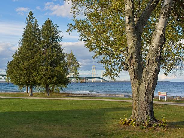istock Mackinac lighthouse ground with the Mackinac bridge in the background 2252438084