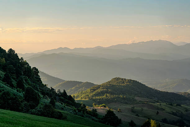 istock landscape view of sunset over mountain valley 2252467639