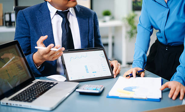 istock Business team collaboration discussing working analyzing with financial data and marketing growth report graph in team, presentation 2252481469