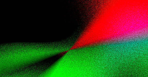 istock Dynamic abstract composition with sharp red and green light shapes crossing over a black background with high-density film grain. 2252483993