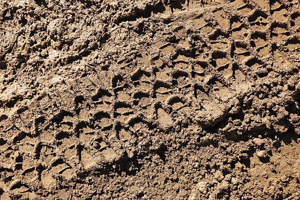 A pattern in construction sand made by a heavy machine.