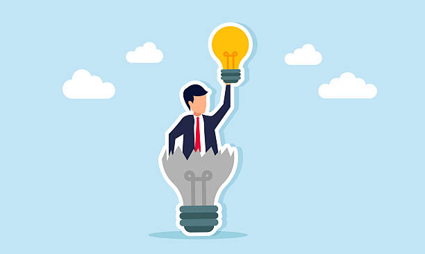 istock Businessman emerging from broken light bulb holding a lamp illustration of new business ideas and innovation to improve business performance 2252487879