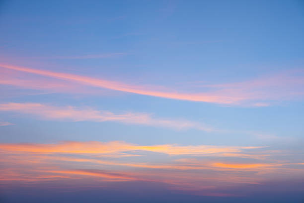 Sunset clouds on beautiful blue sky.Location : Istanbul - Turkey.March - 2024