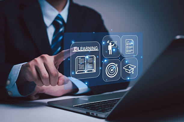 istock Man with virtual screen Online Education Concept Choose the correct answer Online Digital Technology Concept Online Learning Training Course Digital 2252488806