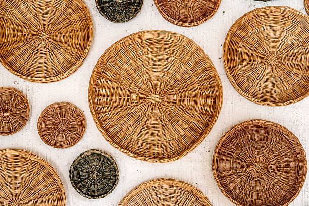 istock Woven Rattan Baskets Wall Decor Background 2252493897