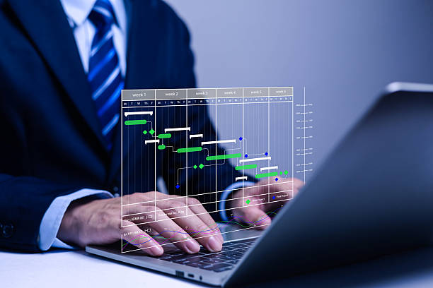 istock Project managers use Gantt charts to plan and deliver tasks, schedule activities with software, organize schedules and important dates. 2252503365
