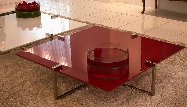istock View of a red glass table, chrome legs. 2252504928