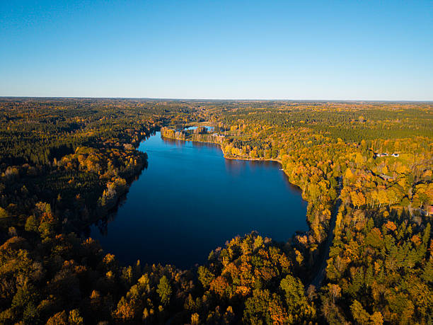 istock autumn colors above form drone. lake 2252508806