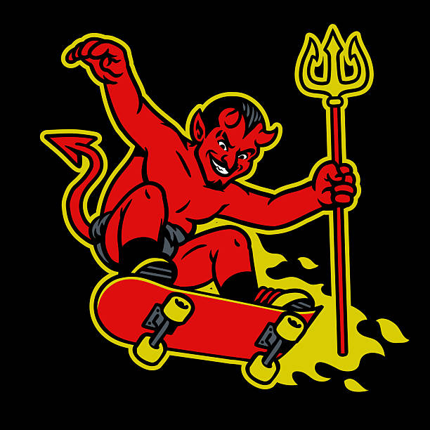 Vector of Devil Mascot Riding Skateboard