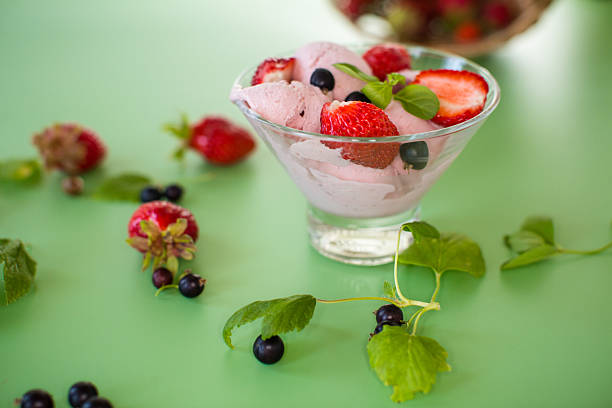 istock Sweet ice cream made from strawberries and black currants 2252514755