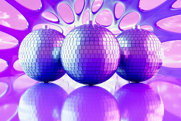 Disco Ball, Party Celebration Concept on Neon Lighting Futuristic Background. Digitally Generated Image. 3d render.