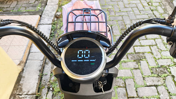 Speedometer panel on the handlebars of an electric bicycle