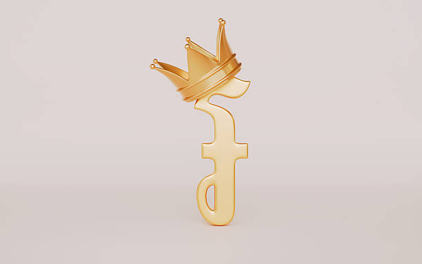istock Riel sign king crown light on brown color background 2252537769