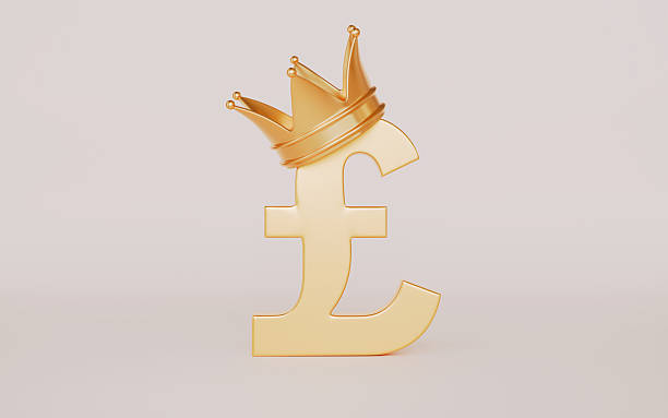 istock Pound sign king crown light on brown color background 2252537827