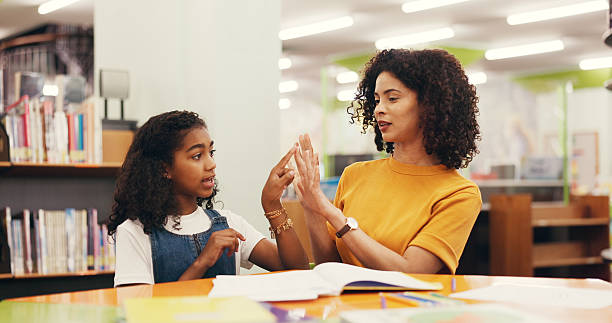 istock Woman, teacher or counting hands with student in library for learning mathematics or education. Female person, child or tutor helping kid with numbers or fingers for numeracy, addition or subtraction 2252537879
