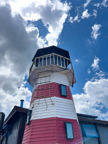 Red and White Lighthouse Against Blue Sky in Villa Gesell