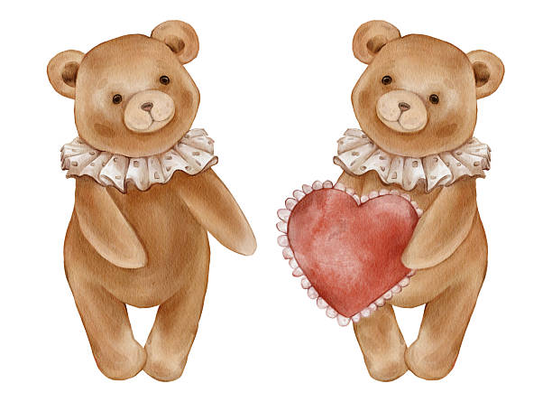 istock Watercolor Cute Teddy Bear Holding Red Heart 2252554573