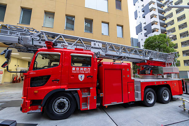 Tokyo, Japan - November 27, 2025 : Fire Engine at Shiba Fire Station in Tokyo, Japan.