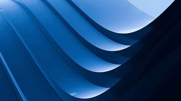 istock Abstract wavy curved 3d render. Blue soft layers of plastic with lines, folds, ruffles. Modern wallpaper, texture pattern. 2252558905