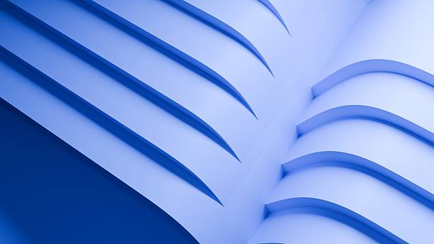 istock Abstract wavy curved 3d render. Blue soft layers of plastic with lines, folds, ruffles. Modern wallpaper, texture pattern. 2252558952
