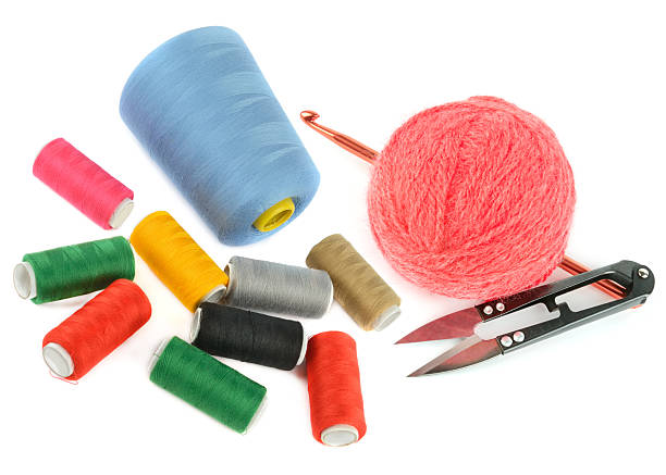 Hobbies. Sewing supplies with fabric and thread