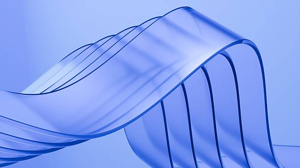 istock Abstract wavy curved 3d render. Blue soft layers of glass plastic with lines, folds, ruffles. Modern wallpaper, texture pattern. 2252561693