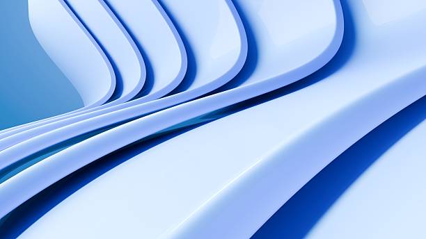 istock Abstract wavy curved 3d render. Blue soft layers of plastic with lines, folds, ruffles. Modern wallpaper, texture pattern. 2252561713